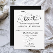 Elegante Schwarz-Weiß-Kalligrafie-Hochzeit RSVP Karte