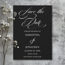 Elegante Schwarz-Weiß-Kalligrafie-Hochzeit Save The Date