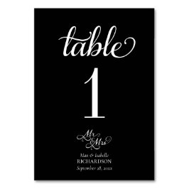 Elegante Schwarz-Weiß-Kalligrafie-Hochzeit Tischnummer