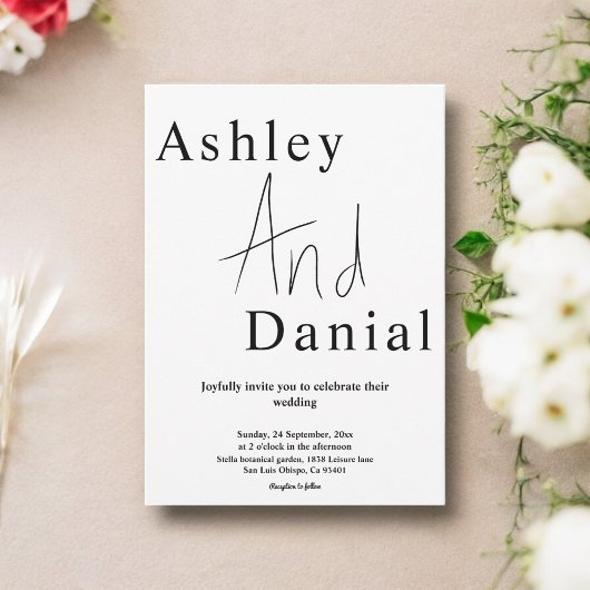 Elegante Schwarz-Weiß-Kalligrafie-Skripte Hochzeit Einladung