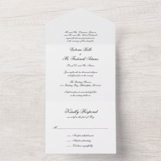 Elegante Schwarz-Weiß-Kalligraphie-Hochzeit All In One Einladung (Innen Boden)