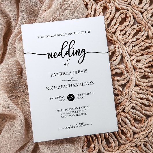 Elegante Schwarz-Weiß-Kalligraphie-Hochzeit Einladung