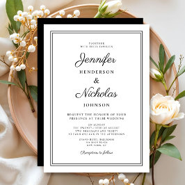 Elegante Schwarz-Weiß-Kalligraphie-Hochzeit Einladung