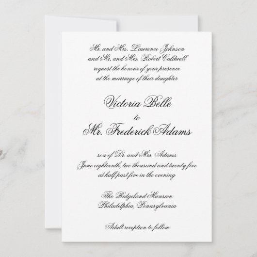 Elegante Schwarz-Weiß-Kalligraphie-Hochzeit Einladung (Vorderseite)