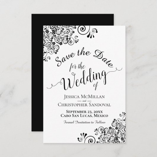 Elegante Schwarz-Weiß-Kalligraphie-Hochzeit Save The Date (Vorne/Hinten)