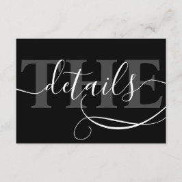 Elegante Schwarz-Weiß-Kalligraphie-Hochzeitdetails Begleitkarte