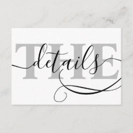 Elegante Schwarz-Weiß-Kalligraphie-Hochzeitdetails Begleitkarte