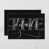 Elegante Schwarz-Weiß-Kalligraphie-Hochzeitdetails Begleitkarte (Vorne/Hinten)