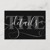 Elegante Schwarz-Weiß-Kalligraphie-Hochzeitdetails Begleitkarte (Vorderseite)