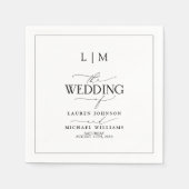 Elegante Schwarz-Weiß-Kalligraphie-Monogramm-Hochz Serviette (Vorderseite)