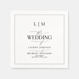 Elegante Schwarz-Weiß-Kalligraphie-Monogramm-Hochz Serviette