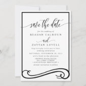 Elegante Schwarz-Weiß-Kalligraphie Save the Date (Vorderseite)