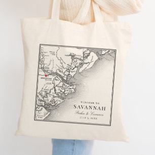 Elegante Schwarz-Weiß-Karte von Savannah Georgia H Tragetasche