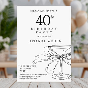 Elegante Schwarz-Weiß-Karte zum 40. Geburtstag Einladung