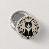Elegante Schwarz-Weiß-Katze Button (Vorne & Hinten)