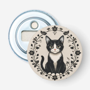 Elegante Schwarz-Weiß-Katze Flaschenöffner