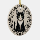 Elegante Schwarz-Weiß-Katze Keramik Ornament (Rechts)