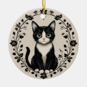 Elegante Schwarz-Weiß-Katze Keramik Ornament (Vorne)