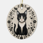 Elegante Schwarz-Weiß-Katze Keramik Ornament (Links)