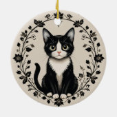 Elegante Schwarz-Weiß-Katze Keramik Ornament (Hinten)