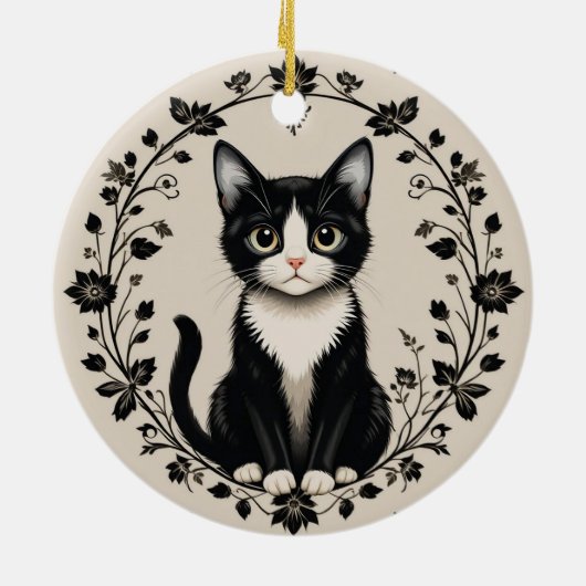 Elegante Schwarz-Weiß-Katze Keramik Ornament (Hinten)