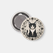 Elegante Schwarz-Weiß-Katze Magnet (Vorderseite/Rückseite)