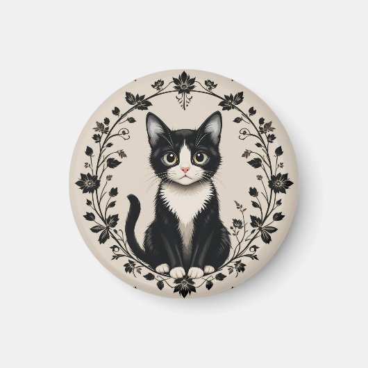 Elegante Schwarz-Weiß-Katze Magnet (Vorne)