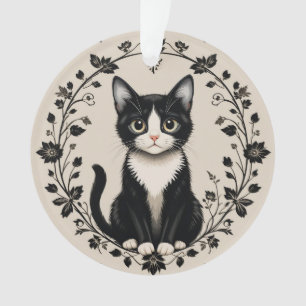 Elegante Schwarz-Weiß-Katze Ornament