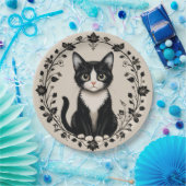Elegante Schwarz-Weiß-Katze Pappteller (Party)