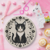 Elegante Schwarz-Weiß-Katze Pappteller (Party)