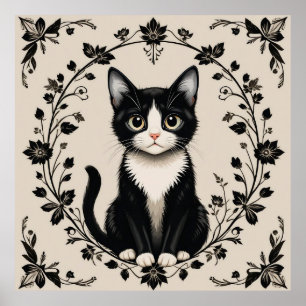 Elegante Schwarz-Weiß-Katze Poster