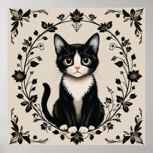 Elegante Schwarz-Weiß-Katze Poster (Vorne)