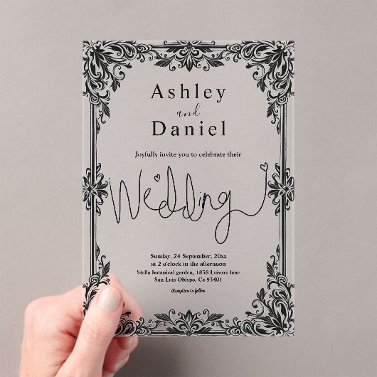 Elegante Schwarz-Weiß-Klassik für feierliche Hochz Acryleinladungen (Insitu (Handheld))