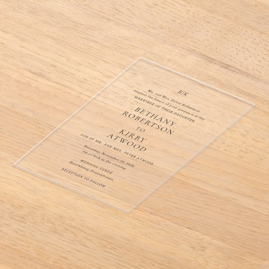 Elegante Schwarz-Weiß-Klassik-Hochzeit Acryleinladungen (Ablage )