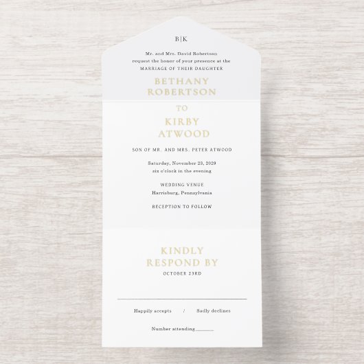 Elegante Schwarz-Weiß-Klassik-Hochzeit All-in-One-Einladung (Innenseite)