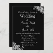 Elegante Schwarz-Weiß-Klassik-Hochzeit Einladung (Vorne/Hinten)