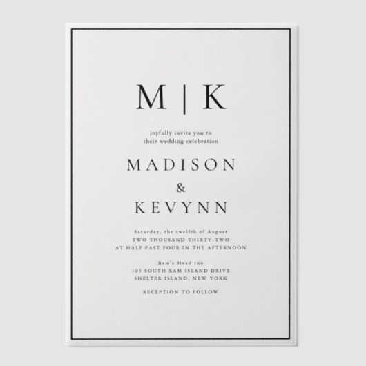 Elegante Schwarz-Weiß-Klassik-Hochzeit Pergament Einladungen (Vorderseite)