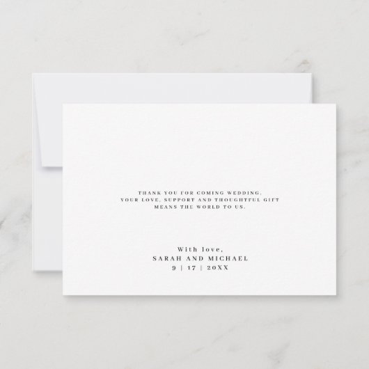 Elegante Schwarz-Weiß-Klassik Hochzeit Vielen Dank Dankeskarte (Rückseite)