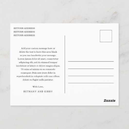 Elegante Schwarz-Weiß-Klassik Hochzeit Vielen Dank Postkarte (Rückseite)