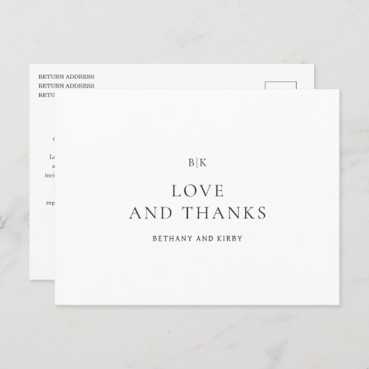 Elegante Schwarz-Weiß-Klassik Hochzeit Vielen Dank Postkarte (Vorne/Hinten)