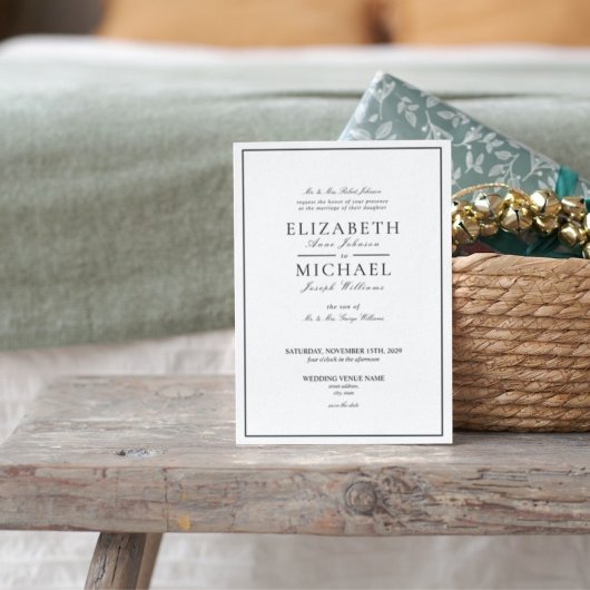 Elegante Schwarz/Weiß-Klassik-Skriptereien Einladung