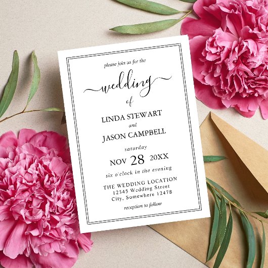 Elegante Schwarz/Weiß-Klassik-Skriptereien Einladung