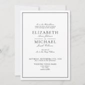 Elegante Schwarz & Weiß Klassische Details Hochzei Einladung (Vorderseite)