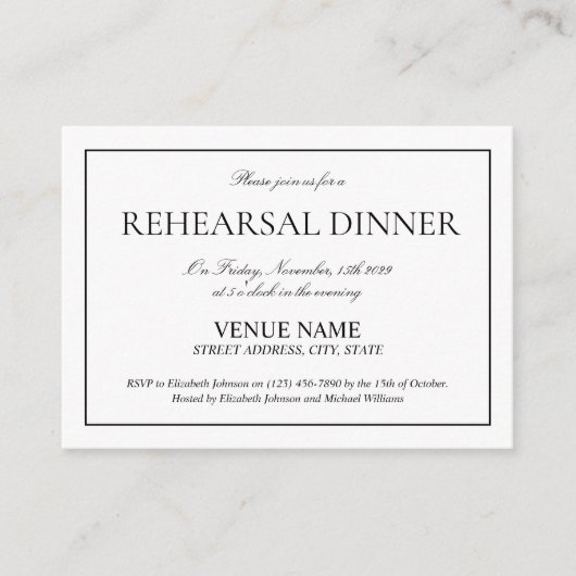 Elegante Schwarz/Weiß-Klassische SkriptProbe Begleitkarte (Vorderseite)