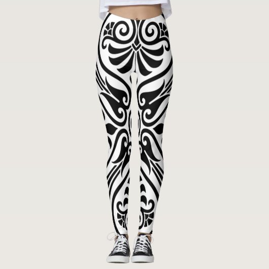 Elegante Schwarz-Weiß-Leggings Leggings (Vorderseite)