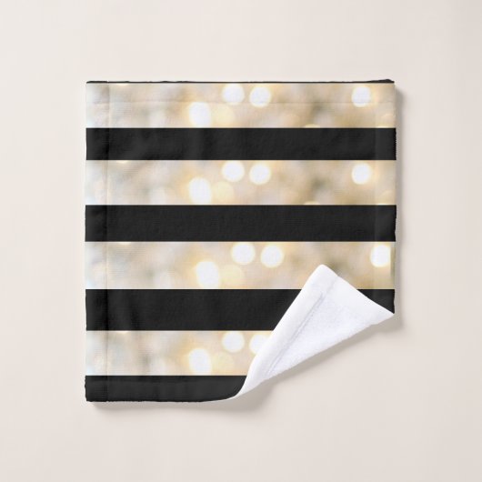 Elegante Schwarz-Weiß-Lichter Streifen Chic Modern Badhandtuch Set (Waschlappen)