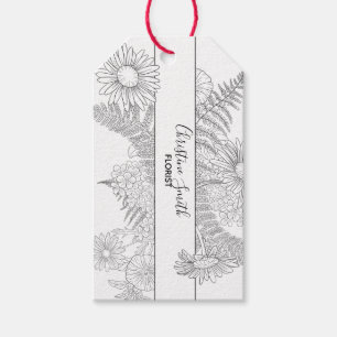 Elegante Schwarz-Weiß-Linie Gezeichnet Blume Blume Geschenkanhänger