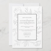 Elegante Schwarz-Weiß-Linie Zeichnend Blumen Einladung (Vorderseite)