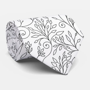 Elegante Schwarz-Weiß-Linienkunst Reben Floralmust Krawatte