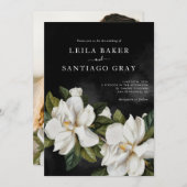 Elegante Schwarz-Weiß-Magnolia Hochzeit Einladung (Vorne/Hinten)